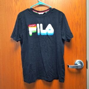 FILA Sport Black T-Shirt Vintage Style Blue Green Womens M Red Shirt